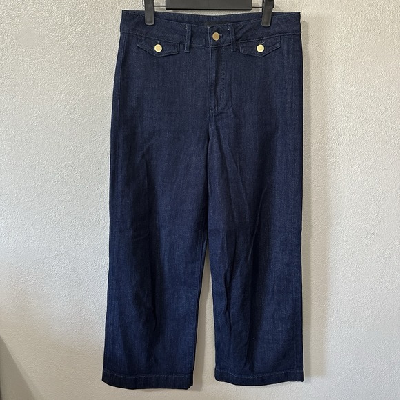 Ann Taylor Jeans Womens Size 2 Dark Blue Wash Denim Trouser Pants Wide Leg - Picture 1 of 6